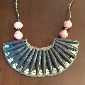 "31 Bits" paper bead long bib statement necklace